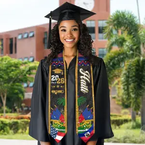 Haitian Graduation Stole 2026, Haiti Flag Graduation Sash, Class of 2026 V Shape National Country Flag Stole