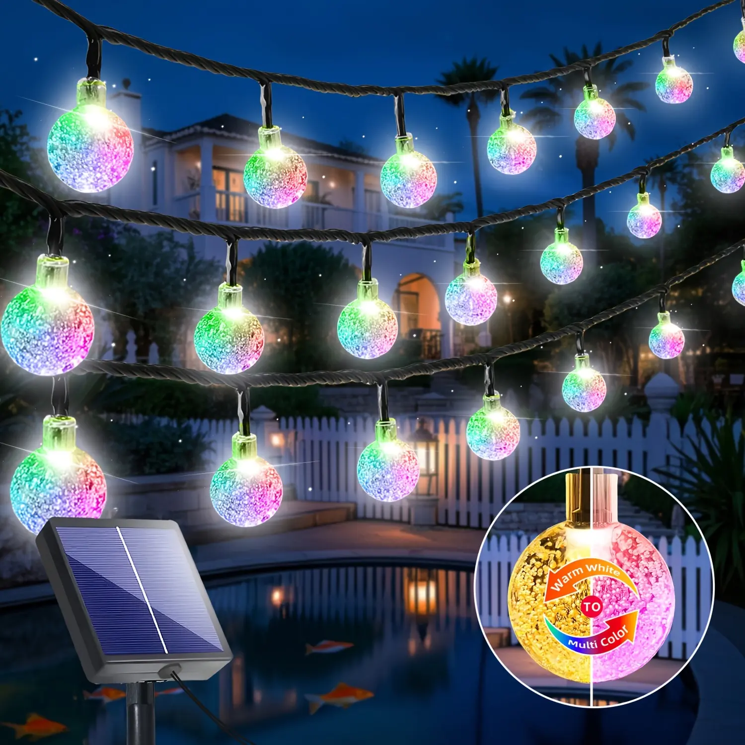 Ledoor 100/50/20 RGB Solar Fairy Light String, Switchable Warm Color, Color, 11 Lighting Modes, Solar Powered, IP54, Garden Lights Are Very Suitable For Courtyards, Home Decoration, Weddings, Parties, Christmas, Balconies, Dances, Summer