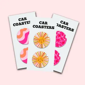 Retro Flowers Cute Car Coasters, Set of 2, Neoprene Material Cute Aesthetic Car Coasters, New Car Gift, Gifts for Her, Car Accessories