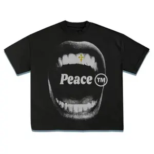 Bold Vintage Peace Graphic T-shirt Featuring Artistic Mouth Print