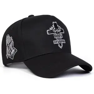 Unisex Dios Por Delante Embroidered Baseball Cap Praying Hands & Cross Religious Hat Outdoor Adjustable Sunscreen Leisure Hat Spring Autumn Travel Tourism Beach Vacation