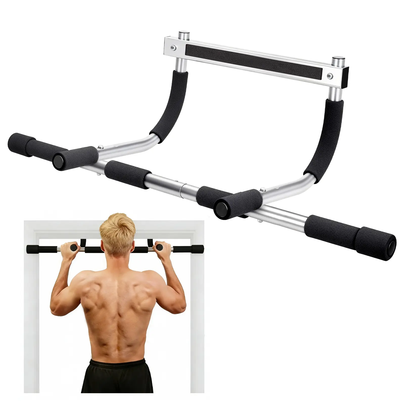Pull Up Bar for Doorway ,Thickened Steel Max Limit 440 lbs Upper Body Fitness Workout Bar,Portable Strength Training Door Frame Pull-up Bars,Door Workout Bar with Foam Grips for Home