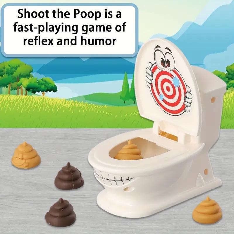 Poop Shooting Game Set for Kids, Includes Toilet, 2 Launchers & 6 Soft Plastic Poops, Fun Family Toy Gift for Boys & Girls Aged 3-9