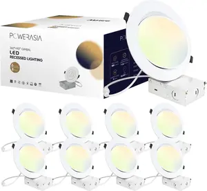 6 Inch Gimbal LED Recessed Lighting with Junction Box, 5CCT 2700K-6000K Selectable, 360°+90° Adjustable Directional Eyeball Light, 15W 1300LM Slim Canless Downlight - ETL and Energy Star