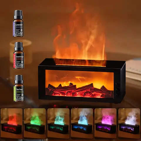 300ml Color Changing Fireplace Flame Aromatherapy Humidifier Diffuser with Remote, Timer - Lavender Fragrance Oil Compatible, Diffuser for Home, Office Use