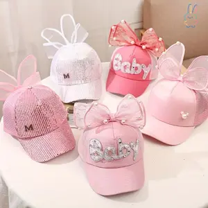 ERT-Stylish Baby Embroidery Letter Cartoon Ribbon Cap Kids Baseball Sun Hat with Bow Design from China