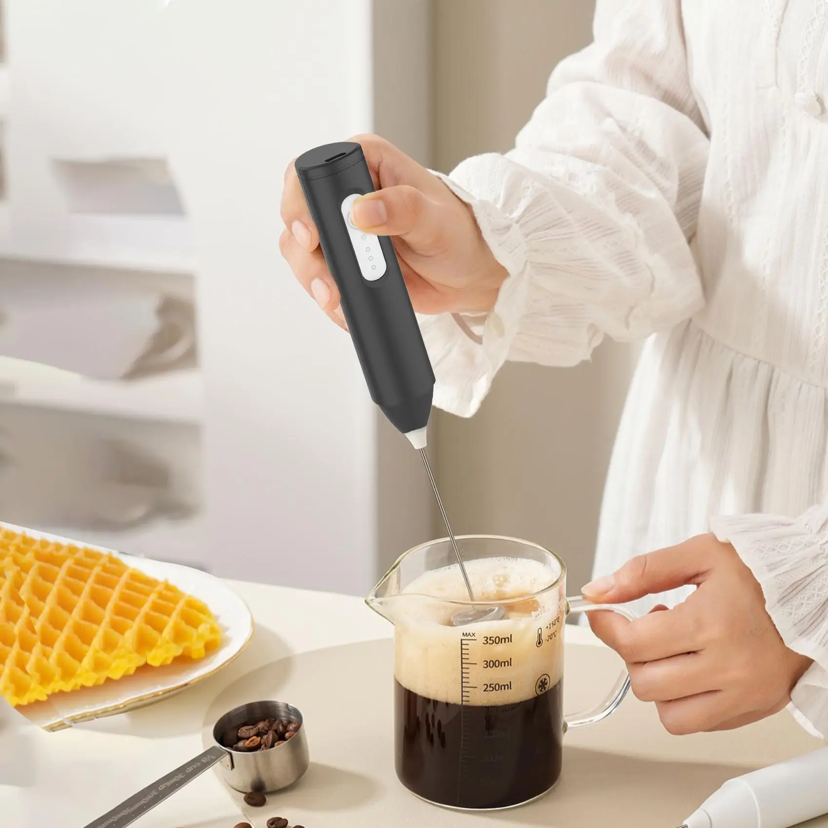 USB Rechargeable Coffee Frother, 1 Count Handheld Electric Milk Frother, Drink Mixer for Coffee, Milk, Lattes, Cappuccino, Frappe, Matcha, Hot Chocola