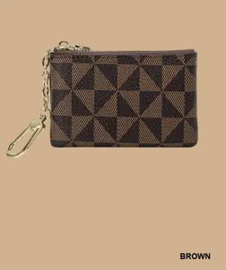 Monogram vegan leather keychain coin card holder BROWN