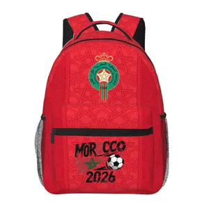 Trendy Soccer2026 Backpack Large Capacity 2026 World Football Commuter Bag for Outdoor Hiking Business, Cartoon Casual Morocco National Team Laptop Daypack for Men Women & Gift Giving