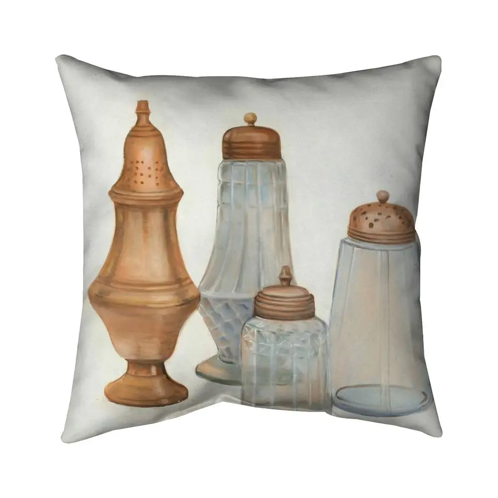 360 Stand 16x16 in Antique Salt & Pepper Shaker Pillow - Polyester Fill, Brown Vintage Kitchen Decor, Kitchen Decor Ideas, Model 5541-1616-SL23, Decorative Standard Pillows, Food-Shaped Standard Pillows