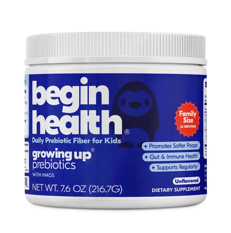 Begin Health Daily Growing Up Prebiotics for Kids Ages 4+ | Gut Health Support & Smooth Pooping | Unflavored, Strawberry Creamsicle, Banana Fudgesicle | Two Ingredients | 56 Servings