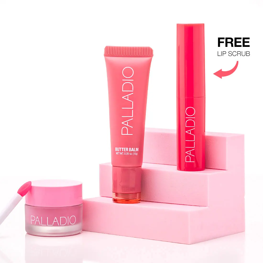 Palladio Lip Care Trio - Cherry Sugar Fragrance Lip Scrub, Mask & Wax Moisturizer - Glossy Flawless Finish, Cruelty-Free, Vegan, Shea