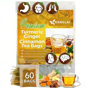 Premium Turmeric Ginger Cinnamon Tea 60 Bags 100% Natural Anti-Inflammatory Eco-Friendly No Sugar Caffeine Gluten Vegan Loose Leaf Tea Anti-Inflammatory Looseleaf Tea Beverage