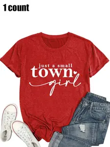 Women's Plus-Size Loose "Just a Small Town Girl" T-Shirt - Medium-Thickness Fabric, Comfortable Casual Fit Top