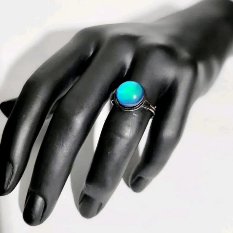 Hand Crafted Adjustable Color Changing Mood Ring on Gun Metal Band - Fits Sizes 6.5-7.5 Everyday Wear Jewelry