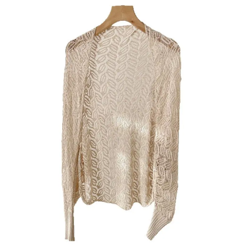 Leaf hollow cardigan   off white