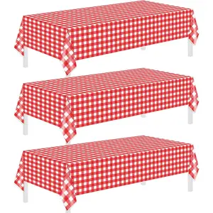 3 Pack Red and White Checkered Tablecloths 54"x108" Disposable Plastic Tablecloths for Rectangle,Weddings,Pizza Party Decors for Home,BBQ,Picnic,Racing Themed Table Cloth for Birthday,Buffet