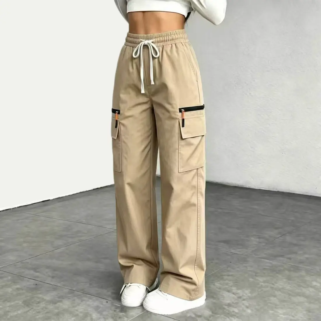 Women’s lightweight loose cargo pants with multiple pockets, zippered pocket design (no back pockets), 6 pockets, made from new fabric, lightweight, breathable, quick-drying; women’s bottoms, womenswear, women’s pants