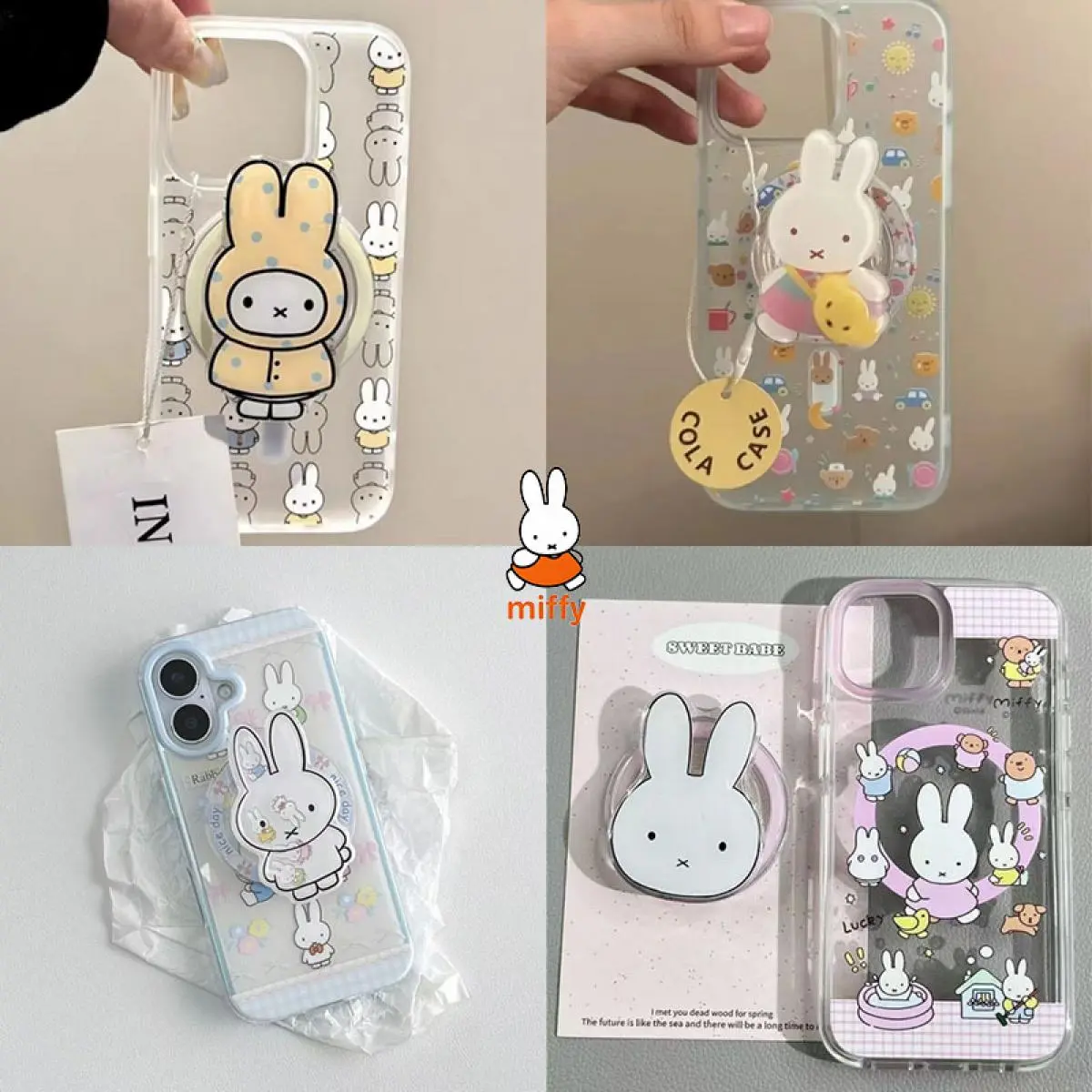 Miffy Kawaii Cartoon Mobile Phone Case Cute Rabbit Anime Magnetic Holder Suitable for Iphone16Promax15 14 13 Promax