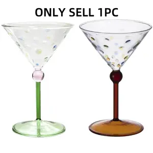 Unomor Cocktail Wine Glass Set, Colorful Martini Cups with Polka Dots, Hand-Drawn Margarita Glasses, Ideal for Home Use, Bars, Weddings, Parties