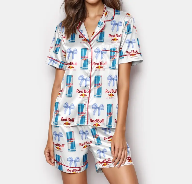 Rеd Bυll Sugar-Free Pajama Set for Women, Energy Drink Satin Pajamas, Rеd Bυll-Style Lounge Sleepwear, Fun Gift