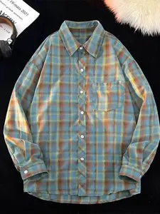 Men's Full Size Plaid Button Up Oversized Shirt Plus Size