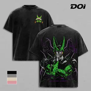 Perfect Cell DBZ Anime Graphic Tee Vintage Washed Relaxed Fit T-Shirt Villain Power Evolution Design Gym Pump Cover Streetwear Style Heavyweight Cotton Unisex Shirt Gift for DBZ Fans