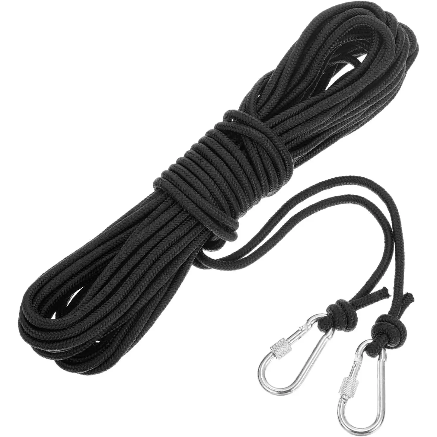 Hollow Braided Nylon Anchor Rope, 1/4 inch x 50 ft Polypropylene Floating Utility Line with Stainless Steel Hook for Water Sports, Marine Ropes Use