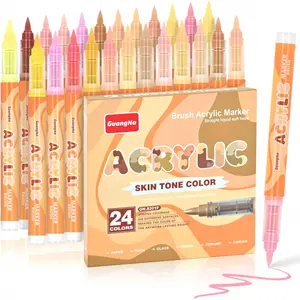 Guangna Skin Tone Macaron Color Acrylic Paint Art Markers, Brush Tip Set for Paper Wood Rock Glass Plastic Metal Canvas Comic Coloring