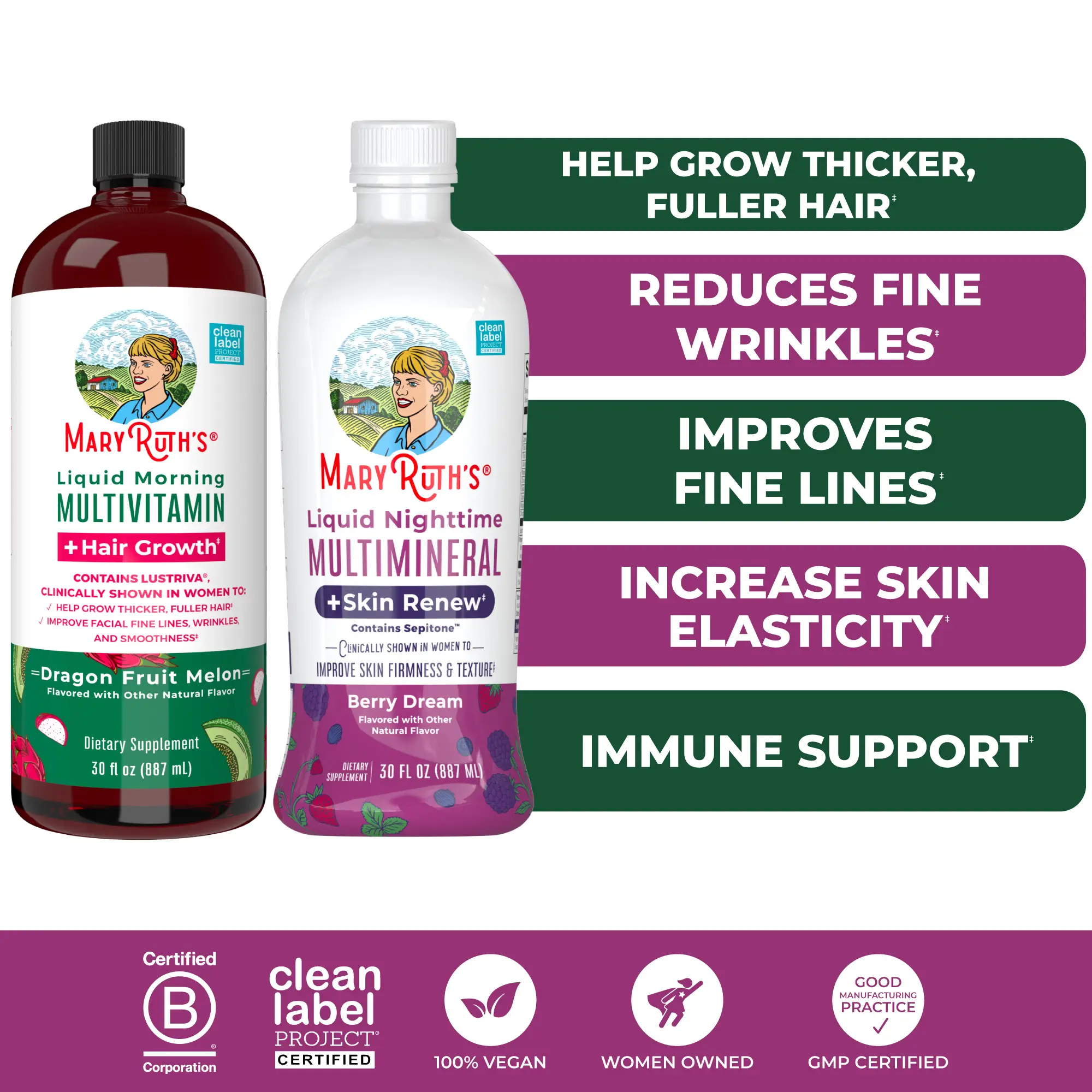 MaryRuth's Hair Growth & Skin Renew Bundle - Liquid Morning Multivitamin + Hair...