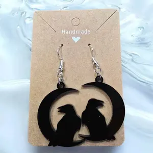 138) Acrylic Crow & Moon Earrings