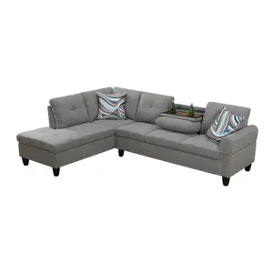 Brown Grey Linen 3-Piece Sofa Set, Modern Comfy Cloud Couch for Living Room, Soft Upholstered Loveseat & Chair Furniture Set, Space-Saving Design for Apartment Home Decor