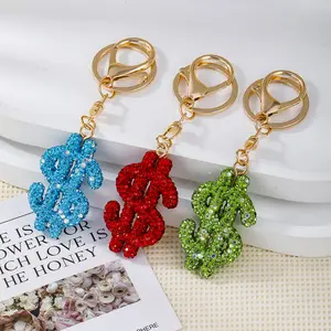 1 Pack Handmade Sparkly Faux Rhinestone Dollar Sign Keychain, Shiny Crystal Inlaid Money Symbol Pendant, Stylish Bling Bag Charm Decor for Handbags, Backpacks and Daily Keys