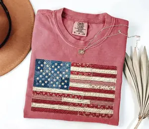 Vintage Patchwork Flag Shirt Comfort Colors, Patriotic Graphic Tee, Americana Style Shirt, Retro USA Inspired Design Tee, Casual Summer Outfit, Unisex Comfort Shirt - Summit Shirts