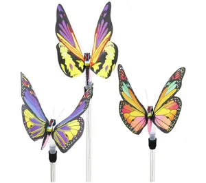 Exhart 3-Pc Solar Fiber Optic Color Changing Butterfly Stake