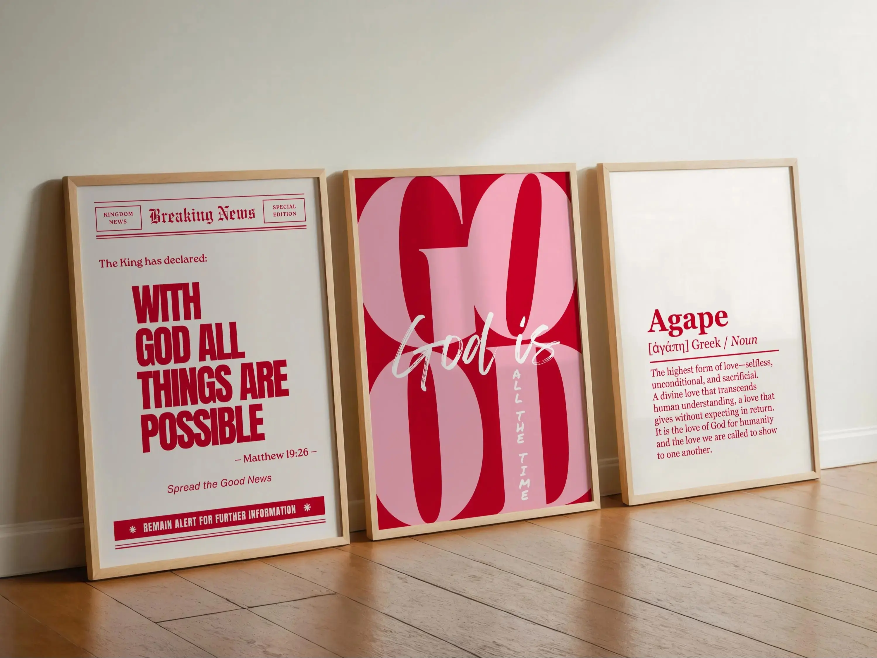 Set of 3 Aesthetic Trendy Christian Unframed  God is Good All The Time Print With God all Things Are Possible Agape Love Word Meaning Poster
