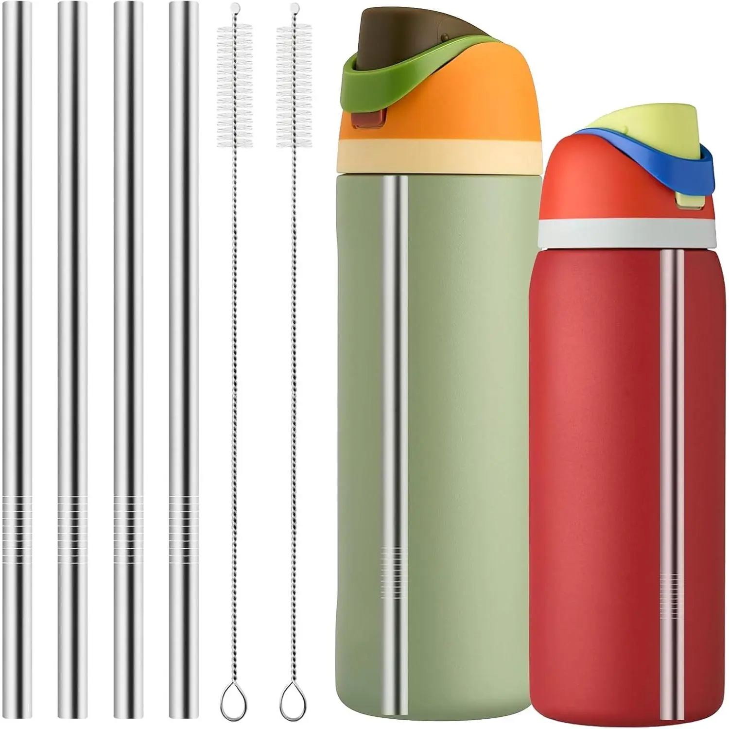 XZESH Metal Straw Replacement for Owala Water Bottles 24oz 32oz Accessories, Comes with 2 Straw Cleaners, Reusable Stainless Steel Straws, Compatible with Owala Water Bottles - 4 Pieces