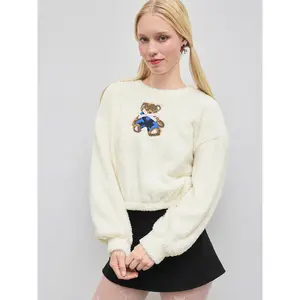 Cider [size 2-10] Fleece Round Neckline Bear Graphic Oversized Sweatshirt