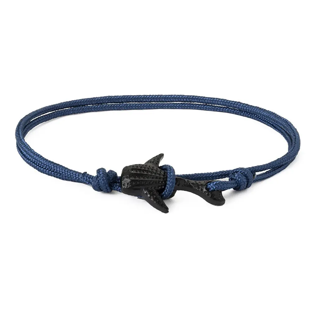 Black Whale Design Adjustable Nylon Rope Wrap Bracelet 15 Inches