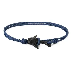 Black Whale Design Adjustable Nylon Rope Wrap Bracelet 15 Inches