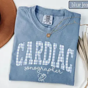Cardiac Sonographer Comfort Colors Shirt • Echo Tech Blue Gingham Work Tshirt • Cardiovascular Ultrasound Tech Gift • Cardiac Ultrasound Tee