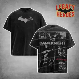 Gotham Guardian HeroVerse Acid Washed Oversized T-Shirt, Double Printed Comic Inspired Graphic Tee, Retro Superhero Streetwear Top, TV Series Fan Merch, Cotton Menswear Womenswear Outfit