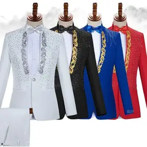 Performance Costume for Men Adult Stand Collar Sequin Singer Host Costume Stage Choir Men's Formal Suit Set