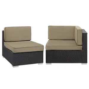 Modway Gather Corner and Middle Outdoor Patio Sectional Set in Espresso Mocha