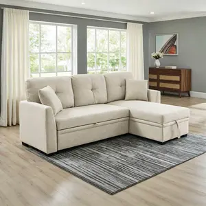 Linen Blend L-Shaped Storage Sectional Sofa Bed, 3-Seater Pull-Out Sleeper Couch with Reversible Chaise, Practical Living Room Furniture for Indoor Apartment Spaces