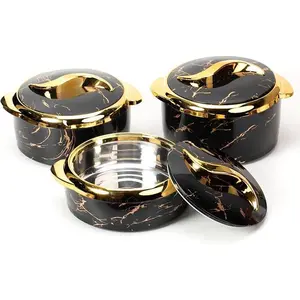 Marble-patterned insulated tableware set, 3-piece modern stainless steel insulated casserole with lid, suitable for buffet use, heat-resistant baking dish for parties and everyday use, party event supplies