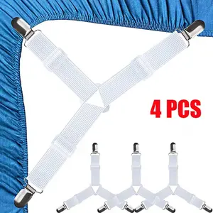 4-Pack Adjustable Elastic Band Clips, Triangle Bed Sheet Holders, Tablecloth Curtain Metal Clamps, Sofa Cushion Non-Slip Clips