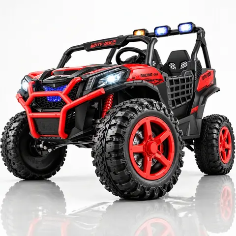 Hikole 24V 2-Seater Remote Control Kart for Boys - 4×200W Motors, 4-Wheel Spring Suspension, Music & Lights, Adjustable Seat Belts, Rechargeable Batteries, Ride-On UTV Toy for Birthday Gifts