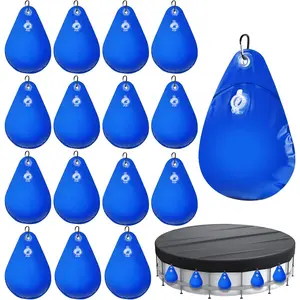 16 count Pool Cover Weights with Hooks, Swimming Pool Cover Hanging Bag Heavy Duty PVC Pool Water Bags, Antifreezing Winter Pool Cover Weights for Above Ground Swimming Pool Closing Kit
