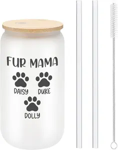 On The Rox Personalized Fur Mom Gifts For Women - Custom 16oz Frosted Beer Can Glass With Pet Names - Fur Mama Gifts for Mother’s Day, Birthday Gift for Pet Parent - 1PC With Bamboo Lid And Straw